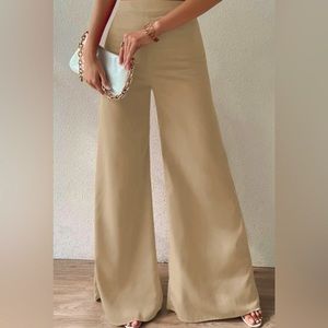 Tan High Waisted Wide Leg Pants